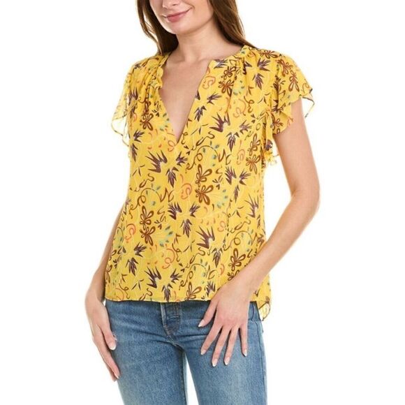 NWT A.L.C. Birds of Paradise 100% Silk Yellow Top Blouse Floral Size M - Picture 4 of 10
